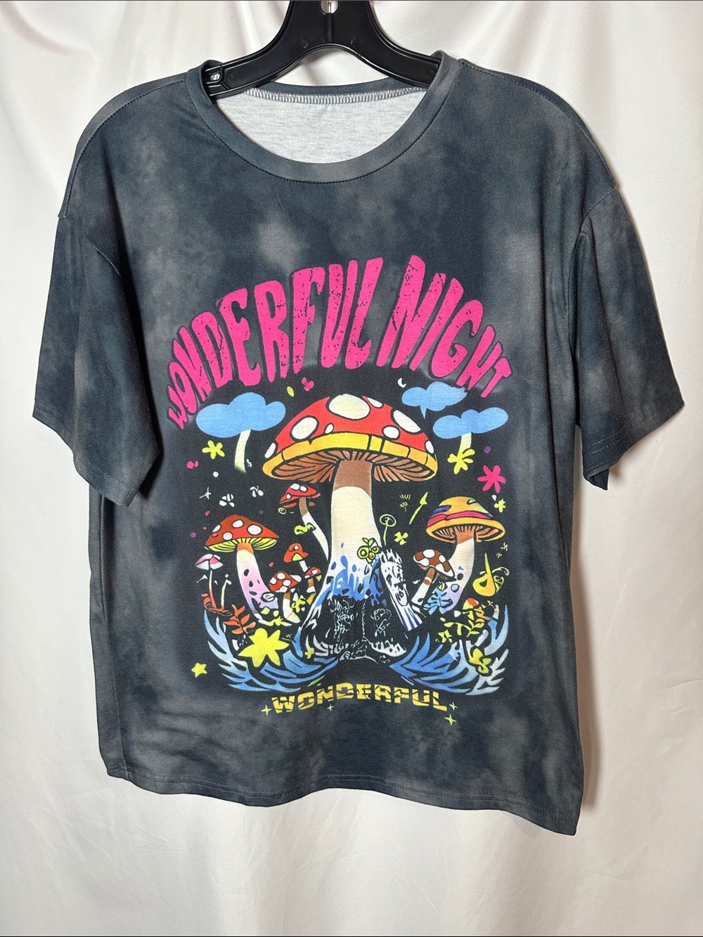 Source Unknown Black Tie‑Dye Tee with Multicolor Mushroom Graphic